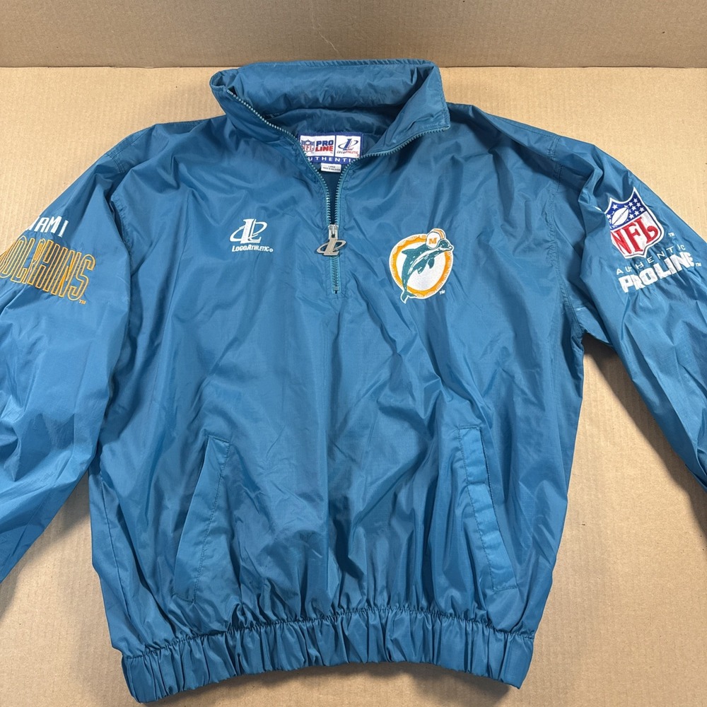 Vintage Miami Dolphins Jacket Proline Men's Size Large Teal, Logo Athletic